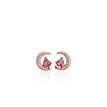 Load image into Gallery viewer, 5 mm. Round Cut Pink Brazilian Mystic Topaz with Cz Accents Moon Earrings
