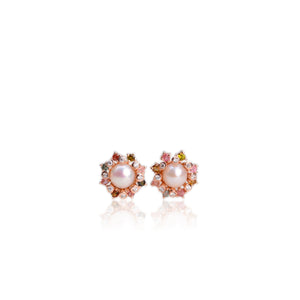 9 mm. Freshwater Pearl and Tourmaline with Cz Accents Cluster Earrings