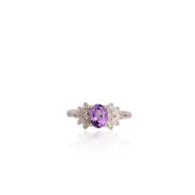 Load image into Gallery viewer, 6 x 8 mm. Oval Cut Purple Brazilian Amethyst with Cz Accents Ring
