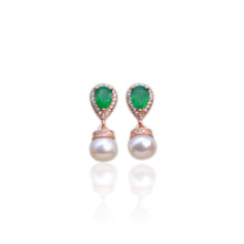 Load image into Gallery viewer, 7 mm. Freshwater Pearl and Agate with Cz Accents Drop Earrings
