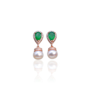 7 mm. Freshwater Pearl and Agate with Cz Accents Drop Earrings