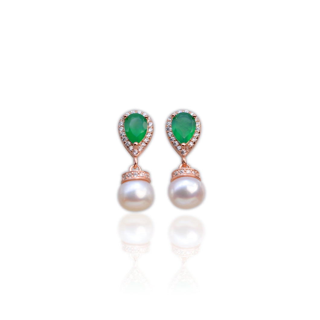 7 mm. Freshwater Pearl and Agate with Cz Accents Drop Earrings