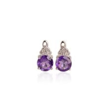 Load image into Gallery viewer, 9 mm. Round Cut Purple Brazilian Amethyst with Cz Accents Earrings (Blemished)

