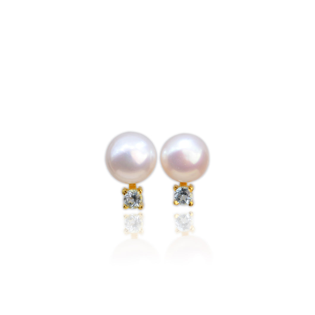 11.5 mm. Freshwater Pearl and Topaz Earrings