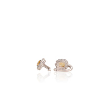 Load image into Gallery viewer, 8 mm. Cushion Cut Yellow Brazilian Citrine with Topaz Halo Earrings
