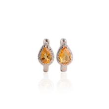 Load image into Gallery viewer, 6 x 9 mm. Pear Cut Yellow Brazilian Citrine with Cz Halo Earrings
