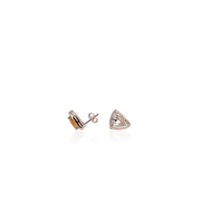 Load image into Gallery viewer, 8 mm. Trillion Cut Yellow Brazilian Citrine with Cz Halo Earrings
