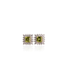 Load image into Gallery viewer, 5 mm. Square Cut Green Pakistani Peridot with Cz Accents Earrings

