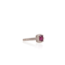 Load image into Gallery viewer, 4 x 6 mm. Cushion Cut Purple African Rhodolite Garnet with Cz Halo Ring
