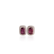 Load image into Gallery viewer, 4 x 6 mm. Cushion Cut Purple African Rhodolite Garnet with Cz Halo Earrings
