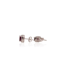 Load image into Gallery viewer, 4 x 6 mm. Cushion Cut Purple African Rhodolite Garnet with Cz Halo Earrings
