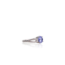 Load image into Gallery viewer, 6 x 8 mm. Oval Cabochon Blue Violet Tanzanite with Cz Accents Ring

