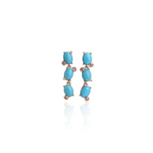 Load image into Gallery viewer, 5 x 7 mm. Oval Cabochon Blue American Turquoise with Cz Accents Drop Earrings
