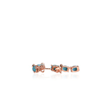 Load image into Gallery viewer, 5 x 7 mm. Oval Cabochon Blue American Turquoise with Cz Accents Drop Earrings
