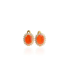 Load image into Gallery viewer, 7 x 9 mm. Oval Cut Orange Indian Carnelian with Cz Accents Earrings

