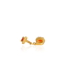 Load image into Gallery viewer, 7 x 9 mm. Oval Cut Orange Indian Carnelian with Cz Accents Earrings

