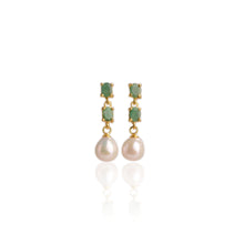 Load image into Gallery viewer, 8 mm. Freshwater Pearl and Emerald Drop Earrings

