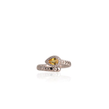 Load image into Gallery viewer, 4 x 6 mm. Pear Cut Yellow Thai Sapphire with Cz Halo Open Ring
