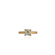 Load image into Gallery viewer, 7 mm. Cushion with Checkerboard Cut Sky Blue Brazilian Topaz with Cz Accents Ring
