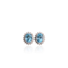 Load image into Gallery viewer, 5 x 7 mm. Oval Cut Swiss Blue Brazilian Topaz with Cz Accents Earrings
