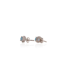 Load image into Gallery viewer, 5 x 7 mm. Oval Cut Swiss Blue Brazilian Topaz with Cz Accents Earrings
