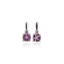 Load image into Gallery viewer, 9 mm. Cushion Cut Purple Brazilian Amethyst and Topaz Earrings
