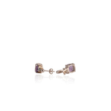 Load image into Gallery viewer, 9 mm. Cushion Cut Purple Brazilian Amethyst and Topaz Earrings

