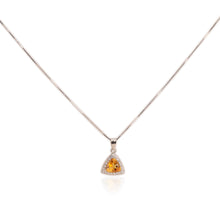 Load image into Gallery viewer, 8 mm. Trillion Cut Yellow Brazilian Citrine with Cz Halo Pendant and Necklace
