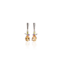 Load image into Gallery viewer, 8 x 12 mm. Pear Cut Yellow Brazilian Citrine, Amethyst, Peridot and Topaz Cluster Drop Earrings
