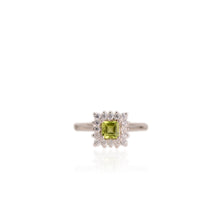 Load image into Gallery viewer, 5 mm. Square Cut Green Pakistani Peridot with Cz Accents Ring
