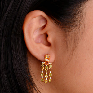 4.5 mm. Round Cut Yellow Brazilian Citrine, Sapphire and Peridot with Cz Accents Drop Earrings