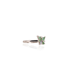 Load image into Gallery viewer, 3 x 5 mm. Pear Cut Green Brazilian Emerald and Tanzanite with Cz Accents Ring
