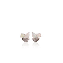 Load image into Gallery viewer, 5 x 7 mm. Pear Cabochon Multi-coloured Ethiopian Opal with Cz Accents Cluster Earrings
