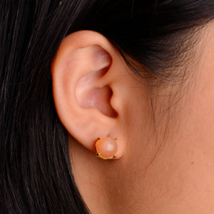 9 mm. Round Cabochon Peach Indian Moonstone Earrings