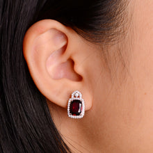 Load image into Gallery viewer, 7 x 9 mm. Antique Cut Purplish Red African Rhodolite Garnet with Cz Accents Earrings
