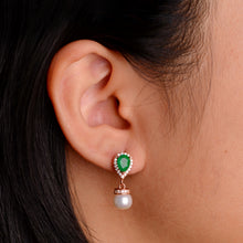 Load image into Gallery viewer, 7 mm. Freshwater Pearl and Agate with Cz Accents Drop Earrings
