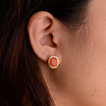 Load image into Gallery viewer, 7 x 9 mm. Oval Cut Orange Indian Carnelian with Cz Accents Earrings
