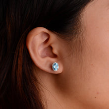 Load image into Gallery viewer, 5 x 7 mm. Oval Cut Swiss Blue Brazilian Topaz with Cz Accents Earrings
