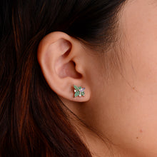 Load image into Gallery viewer, 3 x 5 mm. Pear Cut Green Brazilian Emerald and Tanzanite with Cz Accents Earrings
