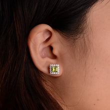 Load image into Gallery viewer, 5 mm. Square Cut Green Pakistani Peridot with Cz Accents Earrings
