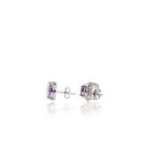 Load image into Gallery viewer, 8 x 10 mm. Oval Cut Sky Blue Brazilian Topaz and Amethyst with Cz Accents Earrings
