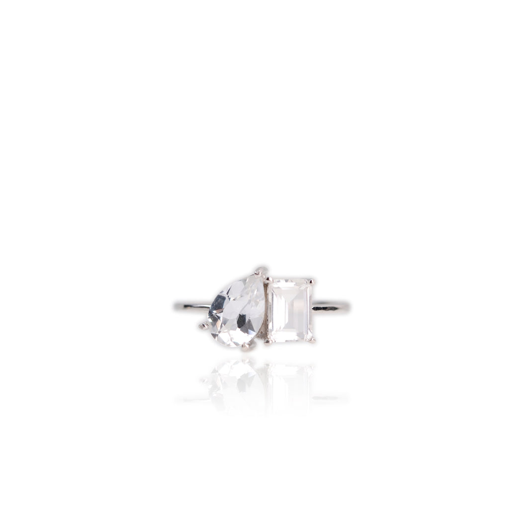 6 x 9 mm. Pear Cut White Brazilian Topaz Ring