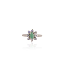 Load image into Gallery viewer, 5 x 7 mm. Oval Cut Green Brazilian Emerald and Tanzanite Cluster Ring (Blemished)
