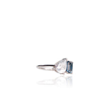 Load image into Gallery viewer, 6 x 9 mm. Pear Cut White and London Blue Brazilian Topaz Ring
