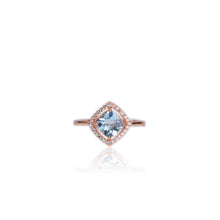 Load image into Gallery viewer, 7 mm. Cushion with Checkerboard Cut Sky Blue Brazilian Topaz with Cz Halo Ring
