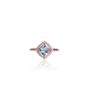 7 mm. Cushion with Checkerboard Cut Sky Blue Brazilian Topaz with Cz Halo Ring