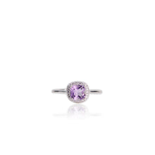 Load image into Gallery viewer, 6 mm. Cushion Cut Purple Brazilian Amethyst with Cz Halo Ring
