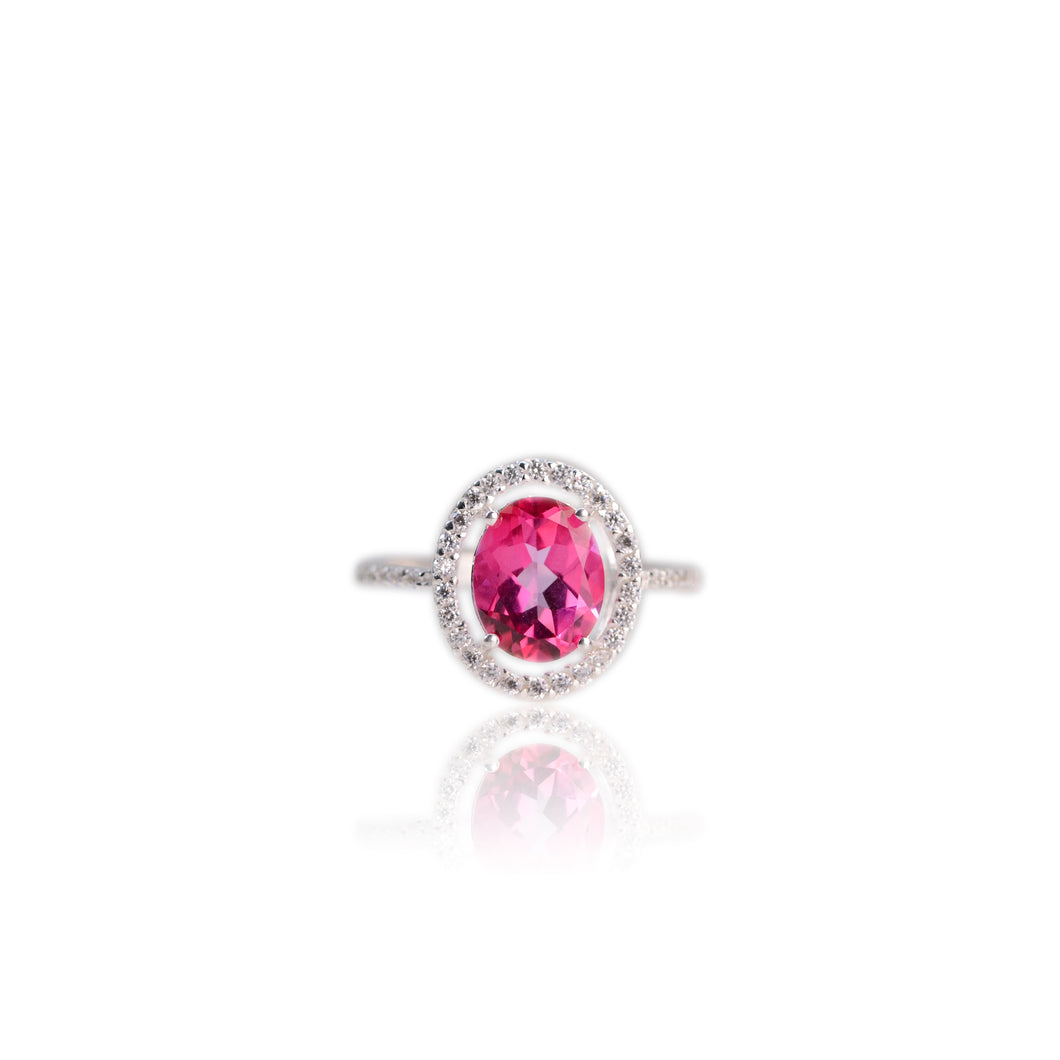 8 x 10 mm. Oval Cut Pink Brazilian Mystic Topaz with Cz Accents Ring