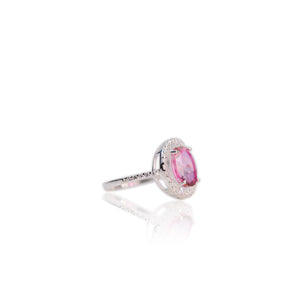 8 x 10 mm. Oval Cut Pink Brazilian Mystic Topaz with Cz Accents Ring