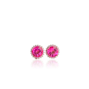 8 mm. Round Cut Pink Brazilian Mystic Topaz with Cz Accents Earrings